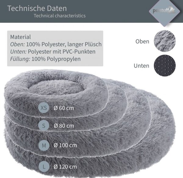 Petstuff Pelíšek pro psa, kulatý, světle šedý, 60 cm