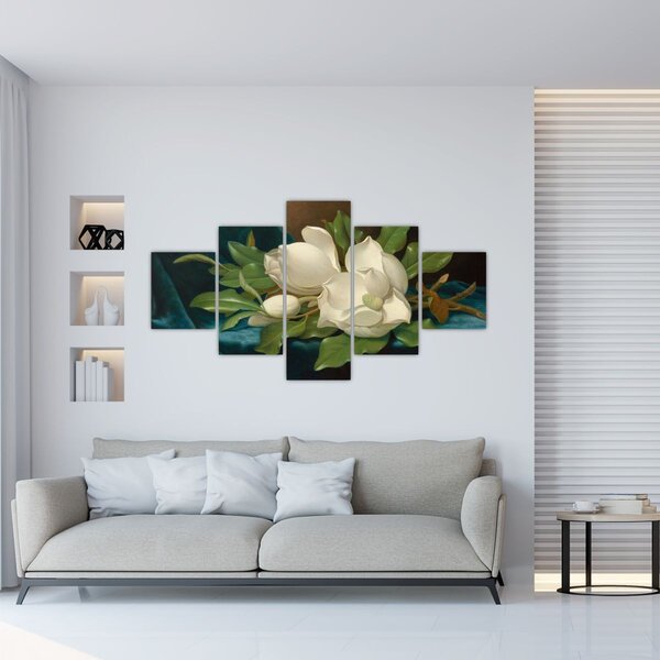 Obraz - Martin Johnson Heade, Giant Magnolias on a Blue Velvet Cloth, reprodukce (125x70 cm)