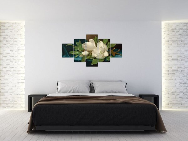 Obraz - Martin Johnson Heade, Giant Magnolias on a Blue Velvet Cloth, reprodukce (125x70 cm)