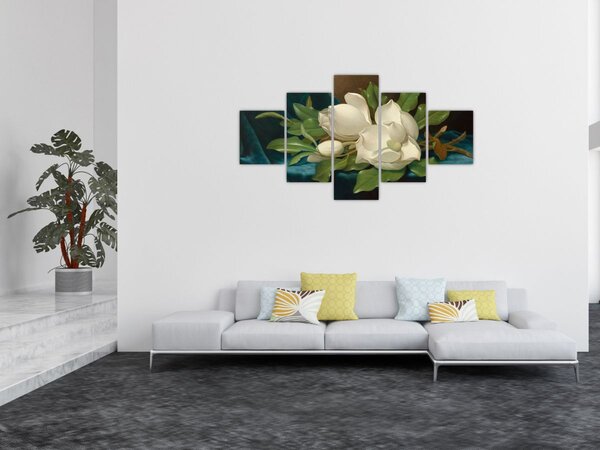 Obraz - Martin Johnson Heade, Giant Magnolias on a Blue Velvet Cloth, reprodukce (125x70 cm)