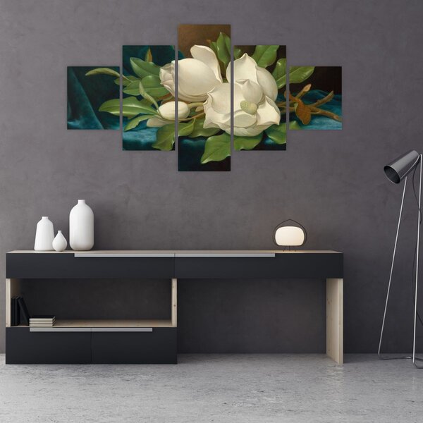 Obraz - Martin Johnson Heade, Giant Magnolias on a Blue Velvet Cloth, reprodukce (125x70 cm)