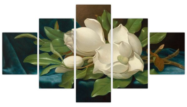 Obraz - Martin Johnson Heade, Giant Magnolias on a Blue Velvet Cloth, reprodukce (125x70 cm)