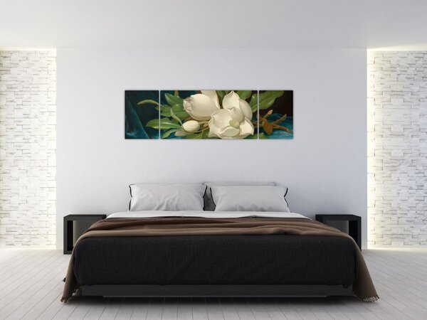 Obraz - Martin Johnson Heade, Giant Magnolias on a Blue Velvet Cloth, reprodukce (170x50 cm)