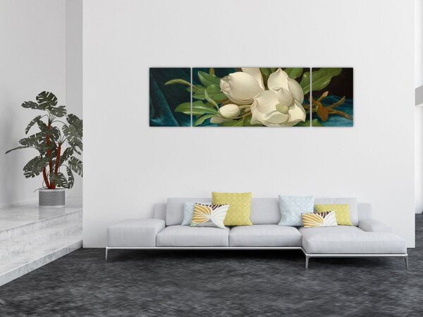 Obraz - Martin Johnson Heade, Giant Magnolias on a Blue Velvet Cloth, reprodukce (170x50 cm)