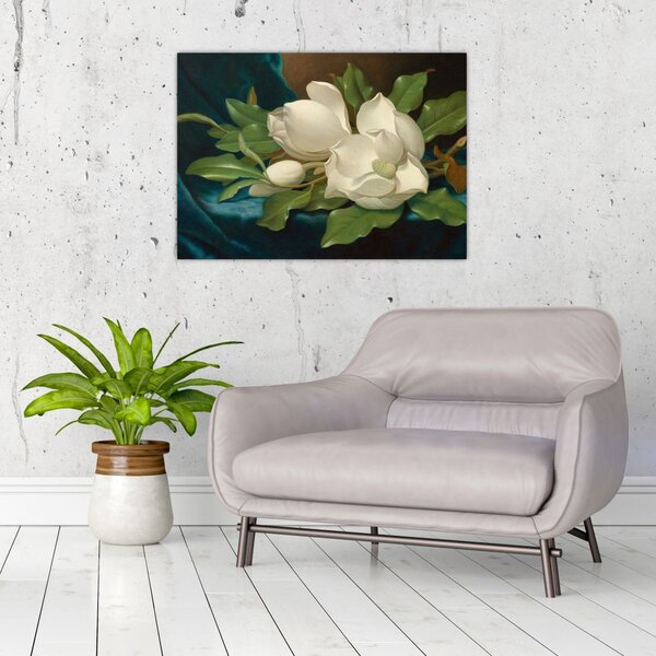 Obraz - Martin Johnson Heade, Giant Magnolias on a Blue Velvet Cloth, reprodukce (70x50 cm)