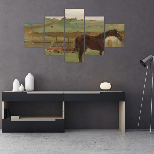 Obraz - Edgar Degas, Horses in a Meadow, reprodukce (125x70 cm)