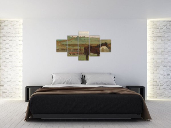 Obraz - Edgar Degas, Horses in a Meadow, reprodukce (125x70 cm)