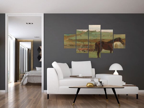 Obraz - Edgar Degas, Horses in a Meadow, reprodukce (125x70 cm)