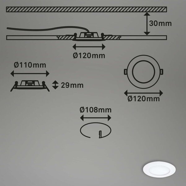 BRI 7284-036 3ks sada LED vestavné svítidlo, pr. 12 cm, 6,4 W, bílé - BRILONER