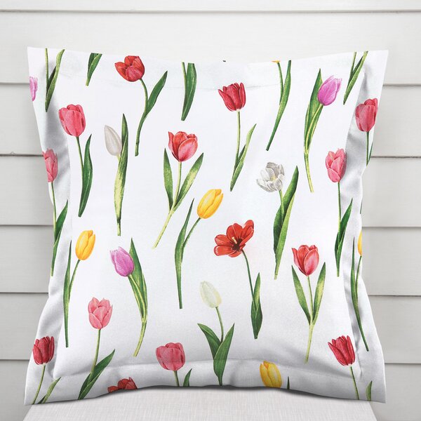 Biante Bavlněný povlak na polštář s lemem Sandra SA-506 Tulipány na bílém 30 x 50 cm