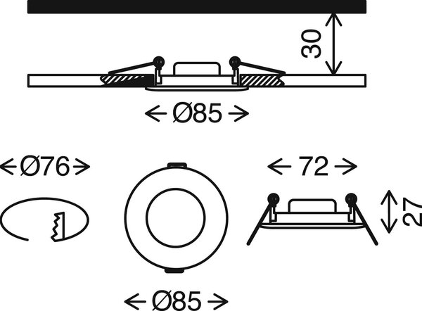 BRI 7103-432 3ks sada LED vestavné svítidlo, pr. 8,5 cm, 5 W, matný nikl - BRILONER