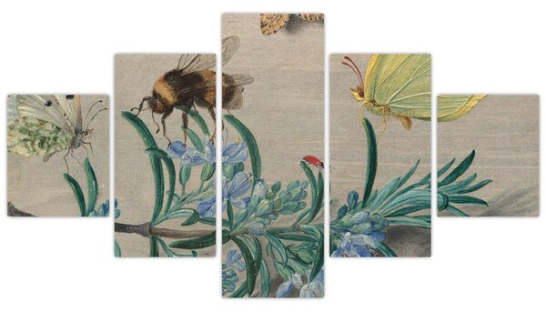 Obraz - Jan van Kessel the Elder, Insects and a Sprig of Rosemary, reprodukce (125x70 cm)