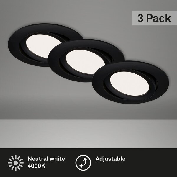 BRI 7114-435 3ks sada LED vestavné svítidlo, pr. 10,6 cm, 7 W, 600 lm, černá - BRILONER
