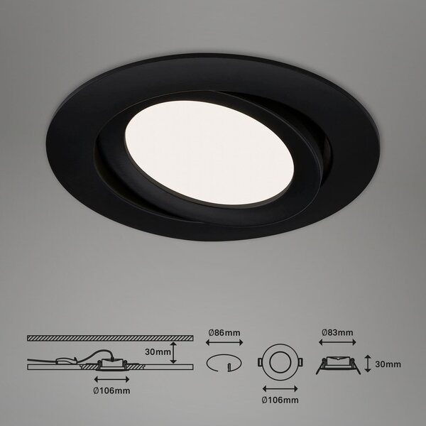 BRI 7114-435 3ks sada LED vestavné svítidlo, pr. 10,6 cm, 7 W, 600 lm, černá - BRILONER