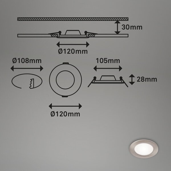 BRI 7115-432 3ks sada LED vestavné svítidlo, pr. 12 cm, 7 W, matný nikl - BRILONER