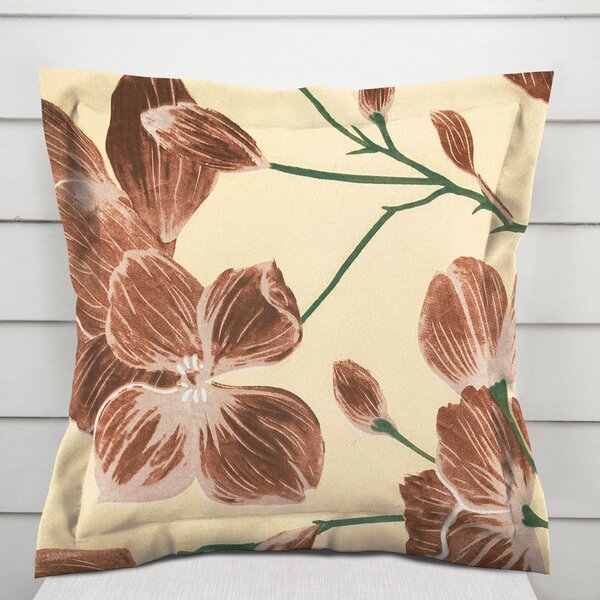Biante Bavlněný povlak na polštář s lemem Sandra SA-536 Hnědé orchideje na vanilkově žlutém 30 x 50 cm