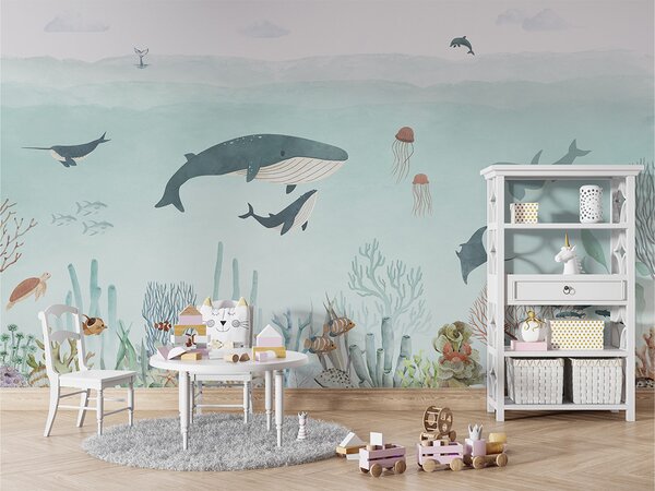 FUGU Tapeta podmořský svět - Sensational Sea Blue Materiál: Digitální eko vlies - klasická tapeta nesamolepicí