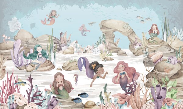FUGU Tapeta mořské víly - Mermaid Miracles Materiál: Digitální eko vlies - klasická tapeta nesamolepicí