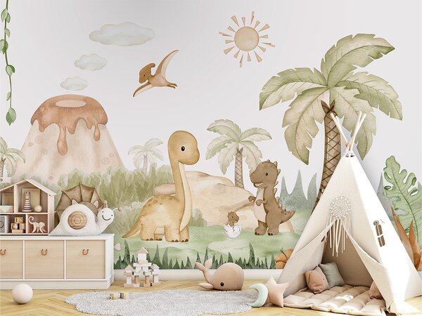 FUGU Dětská tapeta Dino Baby - dobrodružství s dinosaury Materiál: Digitální eko vlies - klasická tapeta nesamolepicí