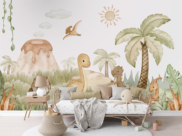 FUGU Dětská tapeta Dino Baby - dobrodružství s dinosaury Materiál: Digitální eko vlies - klasická tapeta nesamolepicí