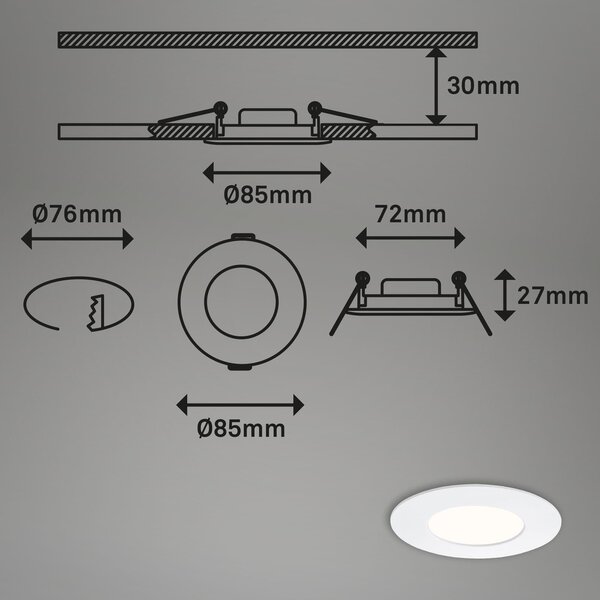 BRI 7113-436 3ks sada LED vestavné svítidlo, pr. 8,5 cm, 4,9 W, bílé - BRILONER