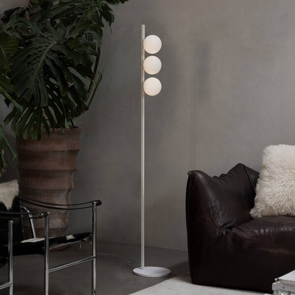 IDEAL LUX Stojací lampa Binomio, bílá, výška 160 cm, kov, 3 ramena, Bílá / opál, Obývací pokoj / jídelna, kov, Moderní