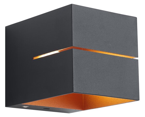 Moderní nástěnná lampa černá se zlatým interiérem vč. LED a dotykového stmívače dobíjecí - Joris Groove