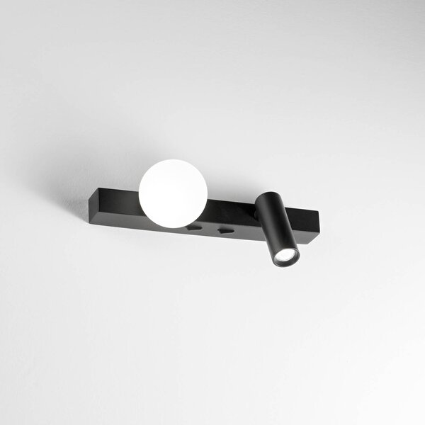 IDEAL LUX Nástěnné světlo Binomi, černá, šířka 22 cm, 2 žárovky, Černá, Obývací pokoj / jídelna, kov, Moderní, Nástěnné bodové svítidlo