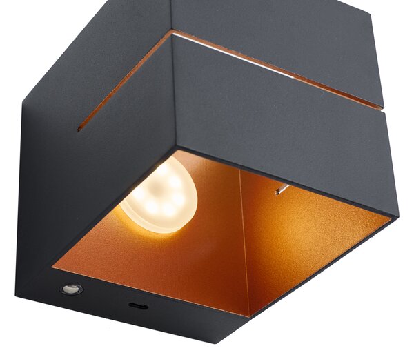 Moderní nástěnná lampa černá se zlatým interiérem vč. LED a dotykového stmívače dobíjecí - Joris Groove
