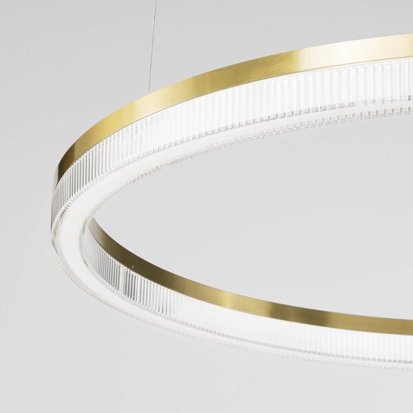 IDEAL LUX Závěsné světlo LED Crown, průměr 40 cm, mosaz, kov, Mosaz / zlato, Obývací pokoj / jídelna, kov, Moderní