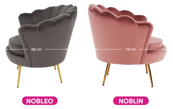 KONDELA Křeslo ve stylu Art-deco, růžová Velvet látka / gold chrom-zlatý, NOBLIN