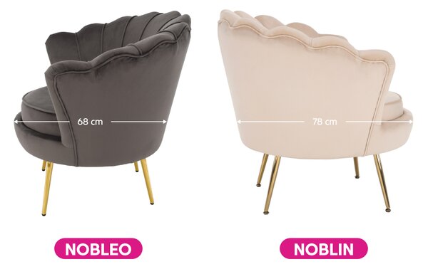 KONDELA Křeslo ve stylu Art-deco, béžová Velvet látka / gold chrom-zlatý, NOBLIN
