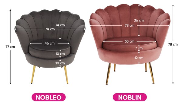 KONDELA Křeslo ve stylu Art-deco, růžová Velvet látka / gold chrom-zlatý, NOBLIN