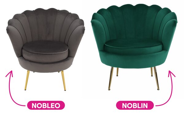KONDELA Křeslo ve stylu Art-deco, smaragdová Velvet látka / gold chrom-zlatý, NOBLIN