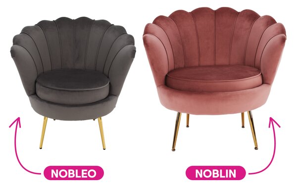 KONDELA Křeslo ve stylu Art-deco, růžová Velvet látka / gold chrom-zlatý, NOBLIN