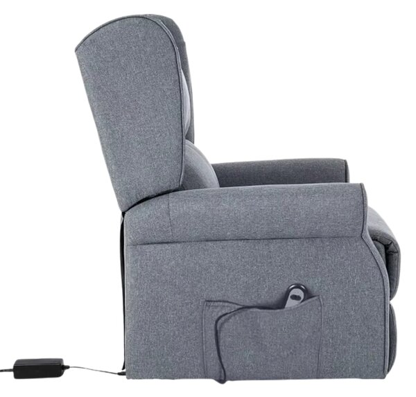 TV křeslo ušák STILO PLUS s elektrickým polohováním — látka, šedá, nosnost 130 kg