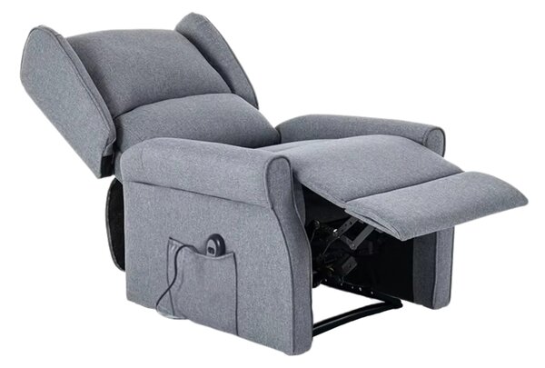 TV křeslo ušák STILO PLUS s elektrickým polohováním — látka, šedá, nosnost 130 kg