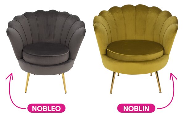 KONDELA Křeslo ve stylu Art-deco, hořčicová Velvet látka/gold chrom-zlatý, NOBLIN