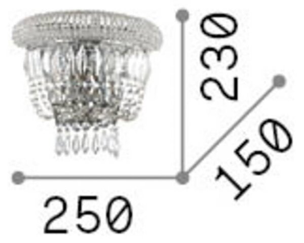 IDEAL LUX Nástěnné světlo Dubai, chrom/čirý, šířka 25 cm, křišťál, stmívatelný, Chrom / stříbro, Obývací pokoj / jídelna, kov