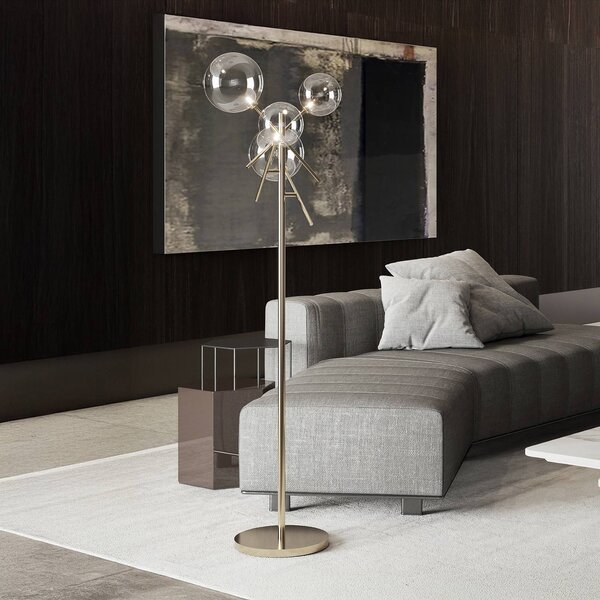 IDEAL LUX Stojací lampa Equinoxe, chrom/kouřově šedá, výška 166 cm, Chrom / stříbro, Obývací pokoj / jídelna, kov