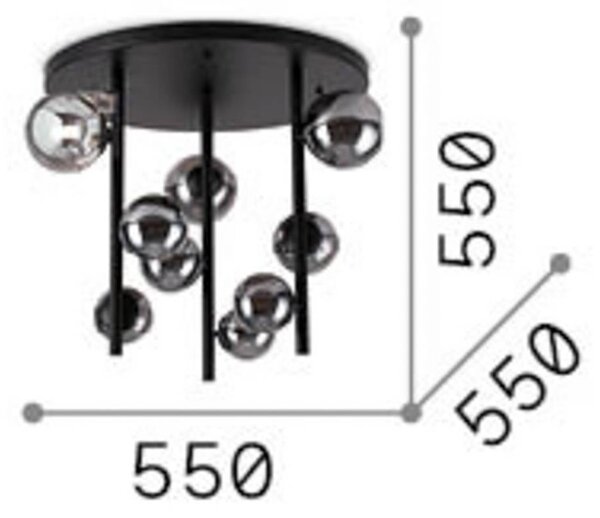 IDEAL LUX Stropní světlo Perlage, černé/kouřově šedé, Ø 50 cm, 9ramenné, Černá, Obývací pokoj / jídelna, kov