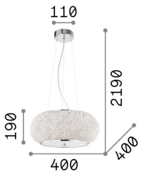 IDEAL LUX Závěsné světlo Pasha, chromová barva/čiré, Ø 40 cm, sklo, stmívatelný, Chrom / stříbro, Obývací pokoj / jídelna, kov