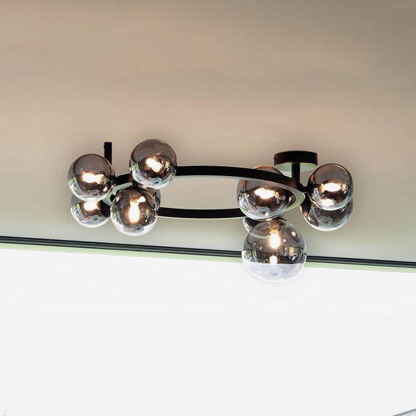 IDEAL LUX Stropní světlo Perlage, černá/kouřová, délka 70 cm, 10 žárovek, Černá, Obývací pokoj / jídelna, kov