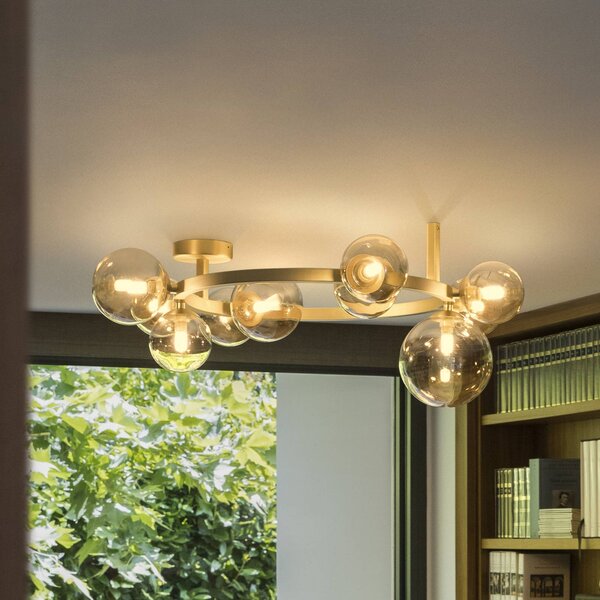 IDEAL LUX Stropní světlo Perlage, mosaz/jantar, délka 70 cm, 10 žárovek, Mosaz / zlato, Obývací pokoj / jídelna, kov