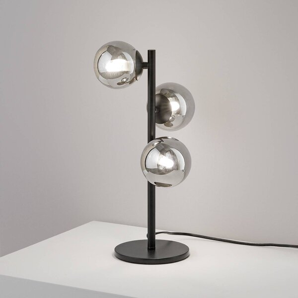 IDEAL LUX Stolní lampa Perlage, černá/kouřově šedá, výška 43 cm, 3 žárovky, Černá, Obývací pokoj / jídelna, kov