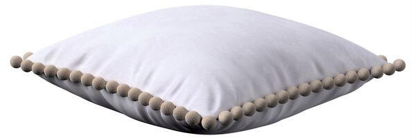 Věra - potah na polštář ozdobné bambulky po obvodu barva bílá látka lesklé, pletený vzor, vzorované
