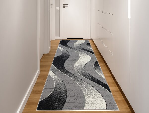 Chemex Moderní koberec Tap - vlnky 5 - šedý/bílý Rozměr koberce: 70x200 cm