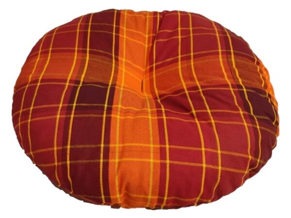 Sedák na taburetku kulatý - průměr 35cm - oranžovočervená kostka