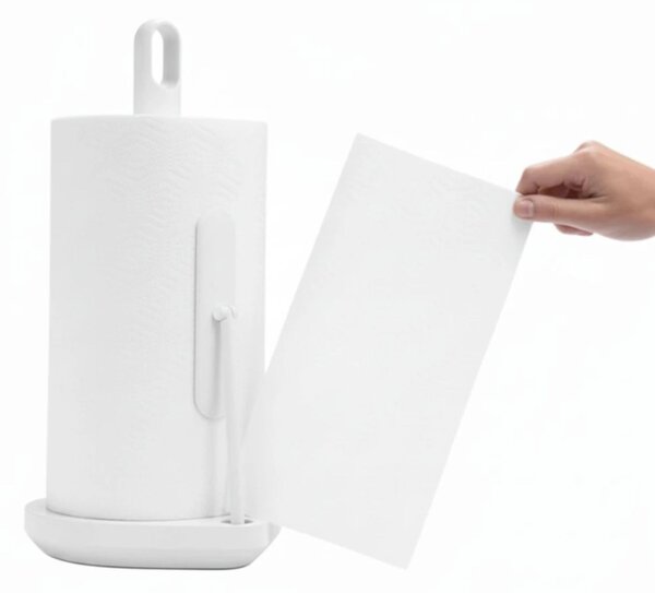 Držák na papírové utěrky Simplehuman – pro role do 17 cm, bílá ocel