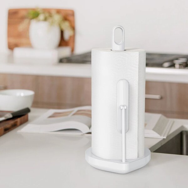 Držák na papírové utěrky Simplehuman – pro role do 17 cm, bílá ocel